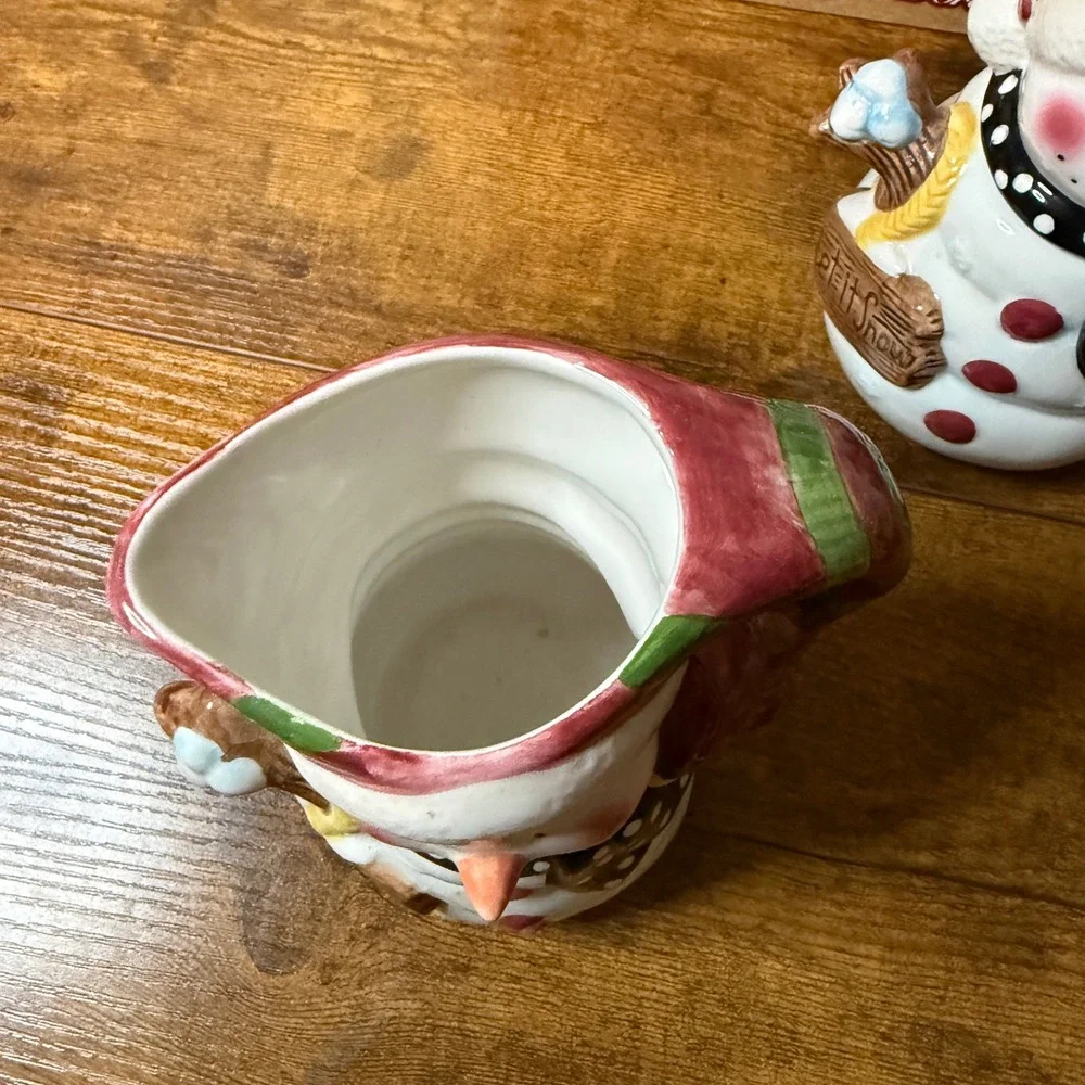 VTG HomeTrends Ceramic Snowman Sugar Creamer Set with Spoon Let‎ It Snow Holiday